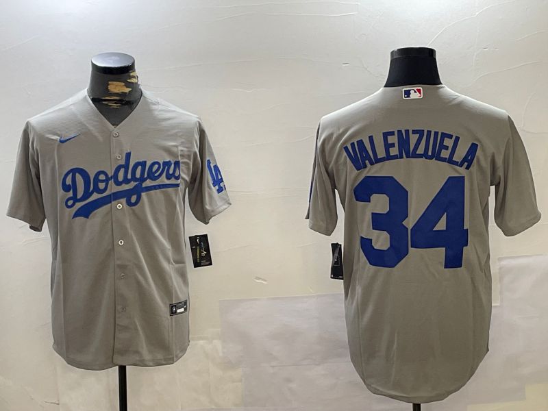 Men Los Angeles Dodgers #34 Valenzuela Grey Game 2024 Nike MLB Jersey style 11205->los angeles dodgers->MLB Jersey